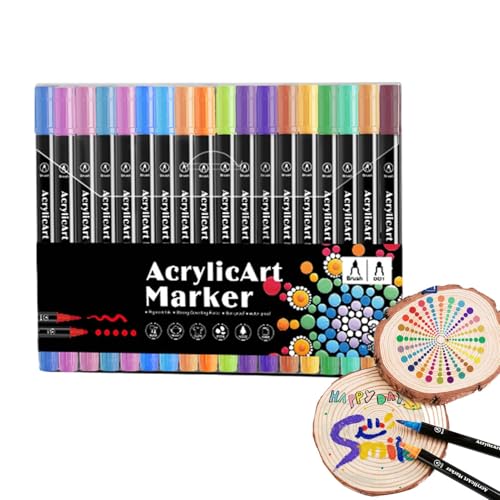 Bomefoi Acryl-Marker-Set, Acryl-Pinselmarker | Mehrfarbige Zeichenmarker mit doppelter Spitze - Acryl-Marker zum Ausmalen, kreatives Basteln, Kunstbedarf für Kinder und Erwachsene von Bomefoi