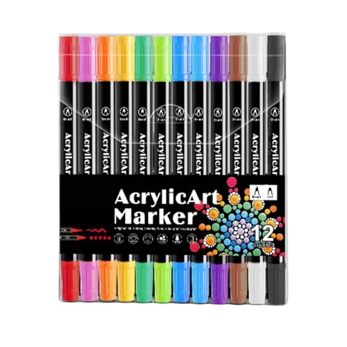 Bomefoi Acryl-Marker-Set, Acryl-Pinselmarker | Zeichenstifte mit Doppelspitze für Keramik | Kunsthandwerk, Kunstbedarf, kreative Farbmarker aus Acryl für Felsmalerei, Leinwand, Stein, Glas, von Bomefoi