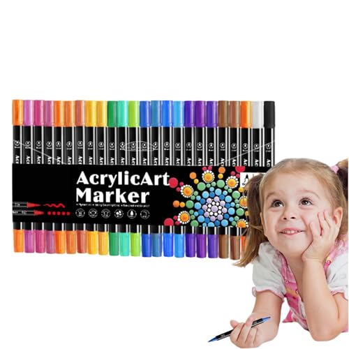 Bomefoi Acrylfarbenstifte, Acrylfarbenmarker | Mehrfarbige Zeichenmarker mit doppelter Spitze - Acryl-Marker zum Ausmalen, kreatives Basteln, Kunstbedarf für Kinder und Erwachsene von Bomefoi