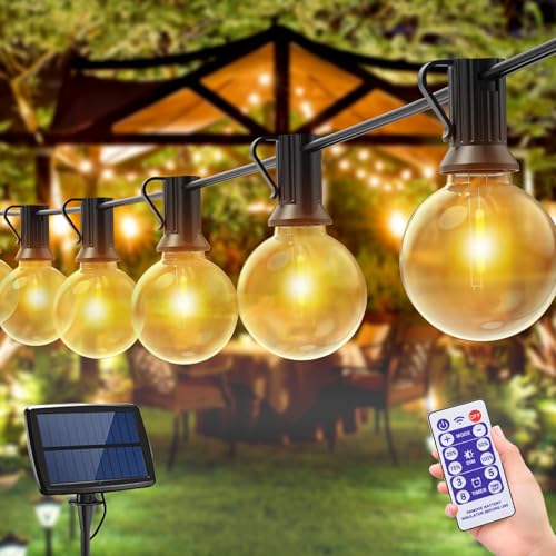 Bomkim Solar Lichterkette Außen，8.75M Outdoor Lichterkette mit 12+1 G40 LED Glühbirnen Plastik, USB/Solar-Lademethode, 4 Modi, IP65 Wasserdicht Lichterketten für Garten, Party, Hochzeiten von Bomkim