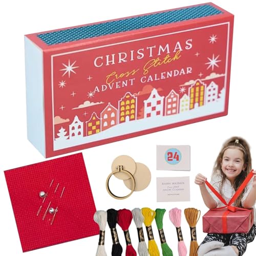 Adventskalender 2024 | Weihnachts-Stickset | Weihnachts-Bastelset Für Erwachsene | 24-Tage-Weihnachts-Countdown-Nähset - Weihnachtsnähsets Mit Buntem Faden Und Reifen Für Kinder, Erwachsene, Anfänger von BommFu