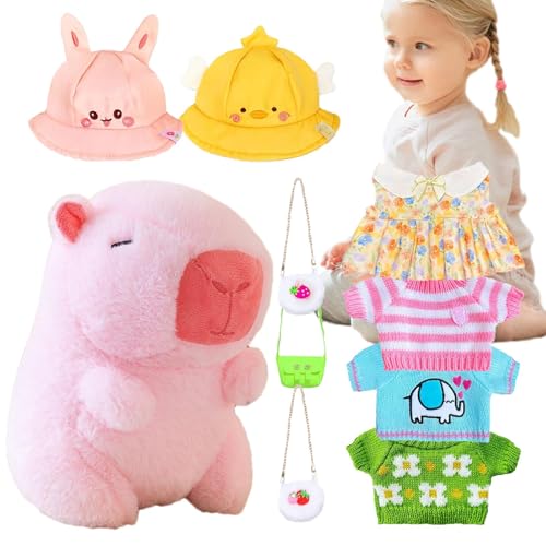 BommFu Capybara-Plüsch Mit Kleidung | Dress Up Capybara Puppe | Süßes Kuscheltier-Capybara-Kissen | 9-Zoll-Capybara-Plüsch-Anziehpuppe - Capybaras Plüschfigur Stofftiere Für Mädchen Und Jun-gen von BommFu