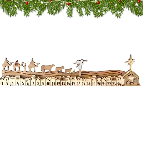 BommFu Krippen-Adventskalender 2024 | Holz Weihnachtskrippe Kalender | 24-Tage Weihnachts Countdown Kalender 2024 - Christus Tischkalender Desktop Ornamente Für Weihnachts Deko von BommFu