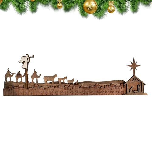 BommFu Krippen-Adventskalender 2024 | Holz Weihnachtskrippe Kalender | 24-Tage Weihnachts Countdown Kalender 2024 - Christus Tischkalender Desktop Ornamente Für Weihnachts Deko von BommFu