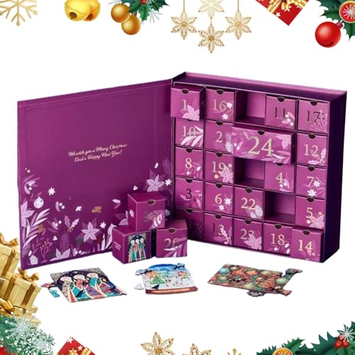 BommFu Puzzle Adventskalender 2024 | Adventskalender 2024 Weihnachts Holz Puzzle Mit 24 Kästchen | Weihnachts-Familienspiel - Adventspuzzle Für Kinder, Kinder, Familie von BommFu