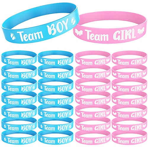 Bomtop 30 Stück Armbänder aus Silikon für Gender Reveal Party Dekoration – 15 Team Boy blau und 15 Team Girl rosa, für Babyparty, Taufe von Bomtop