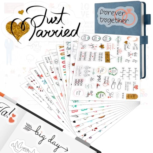 Bomtop Sticker Hochzeit Gästebuch (587 Sticker) - Aufkleber Hochzeit für Gästebuch und Fotoalbum, Love Stickers für Scrapbook oder Bullet Journal, Wunderschöne Aufkleber für Fotoalbum Hochzeit von Bomtop