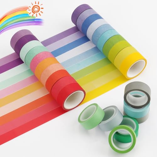 Bomtop Washi Tape, 27 Rollen Washi Tape Set, Washi Tape Kinder, Regenbogen Masking Tape, Deko Klebeband, Klebeband Bunt für Heimwerker, Scrapbooking, Journaling, Bastelzubehör Kinder von Bomtop