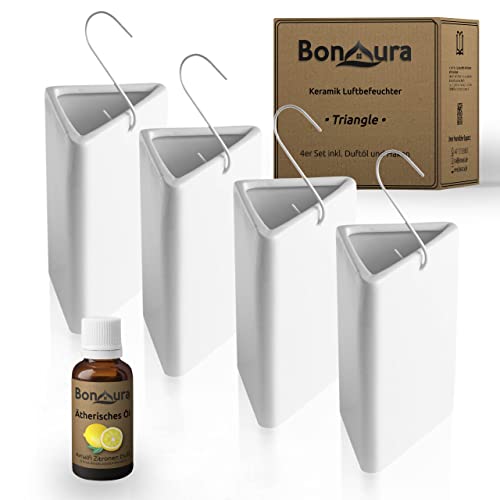 BonAura® - 4er Set Luftbefeuchter aus Keramik für Heizkörper mit Haken inkl. Duftöl (Zitrusfrüchte) von BonAura