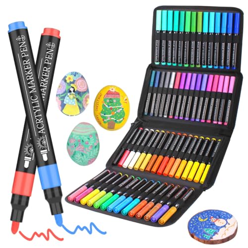 Bonala 60 Acrylstifte für Steine Bemalen Wasserfest Acrylic Paint Marker mit Schnelltrocknendem – Stifte für Verschiedene Oberflächen – Perfekt für Kreative DIY-Projekte von Bonala