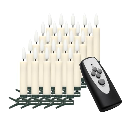 3D-Flamme Weihnachtsbaumkerzen | kabellose Weihnachtskerzen mit Fernbedienung | dimmbar | Timer |Baumkerze mit real Flame Modus | 11,5 cm (25er Set, creme) von Bonetti