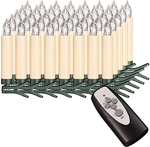 40-er Set LED Weihnachtskerze Elfenbein/Creme, Dimmbar, Flackermodus, Timer, GS - kabellose Weihnachtsbaumbeleuchtung für Innen- und Außen (40er Elfenbein/Creme (2x 20er Set)) von Bonetti