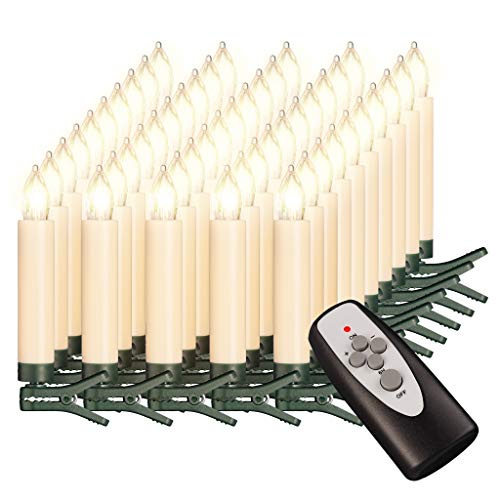 Bonetti 50-er Set LED Weihnachtskerze Elfenbein/Creme, Dimmbar, Flackermodus, Timer, kabellose Weihnachtsbaumbeleuchtung für Innen- und Außen (50er Set Elfenbein/Creme) von Bonetti