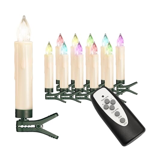 Christbaumkerzen mit Fernbedienung | Komplett-Set | flammenlose LED Kerzen, perfekte Alternative zur Lichterkette (10er Set, creme mit Farbwechsel) von Bonetti