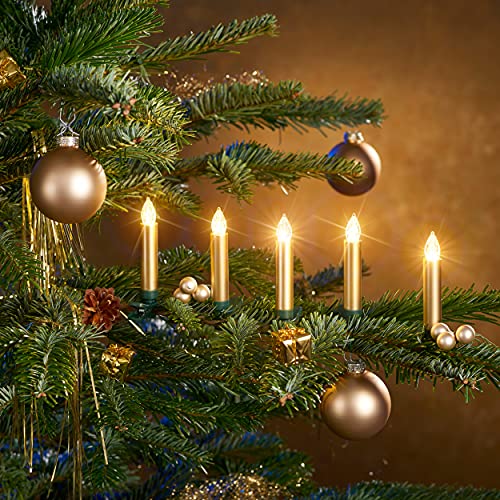 Christbaumkerzen mit Fernbedienung | Komplett-Set | flammenlose LED Kerzen, perfekte Alternative zur Lichterkette (25er Set, gold) von Bonetti