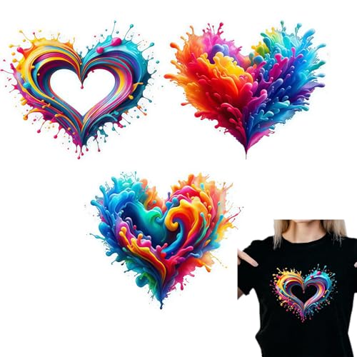 3 Stück Valentinstag Herzförmige Bügelbilder für T-Shirts Reiben auf Transfers Aufkleber Vinyl Fertig zum Drücken Aufkleber zum Aufbügeln für T-Shirts Kleidung Hoodie DIY Handwerk von Bonfage