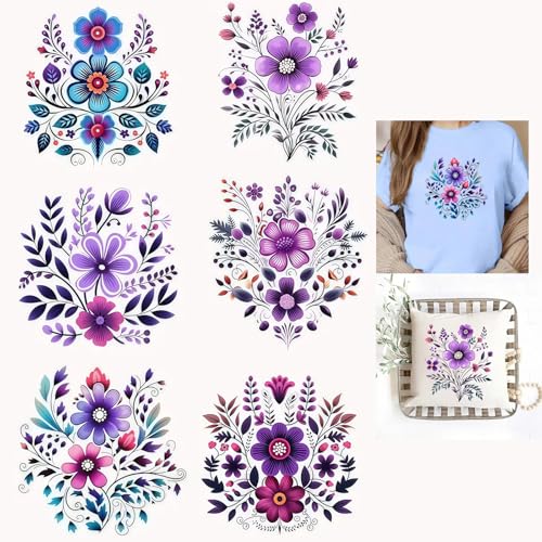 6 x lebendige mexikanische Blumen-Bügelbilder für T-Shirts, Reiben auf Transfers, Aufkleber, Vinyl, bereit zum Drücken, Aufkleber zum Aufbügeln für T-Shirts, Kleidung, Kapuzenpullover, DIY Handwerk von Bonfage