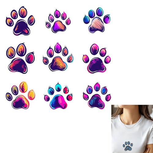 9 Stück Cartoon Paw Bügelbilder für T-Shirts Reiben auf Transfers Aufkleber Vinyl Fertig zum Drücken Aufkleber zum Aufbügeln für T-Shirts Kleidung Hoodie DIY Handwerk von Bonfage