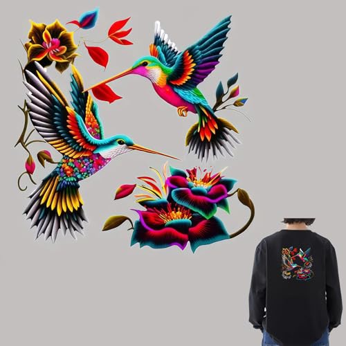 Bunte Kolibri-Stickerei zum Aufbügeln für T-Shirts, Reiben auf Transfers, Aufkleber, Vinyl, bereit zum Drücken, Aufkleber zum Aufbügeln für T-Shirts, Kleidung, Kapuzenpullover, DIY Handwerk von Bonfage