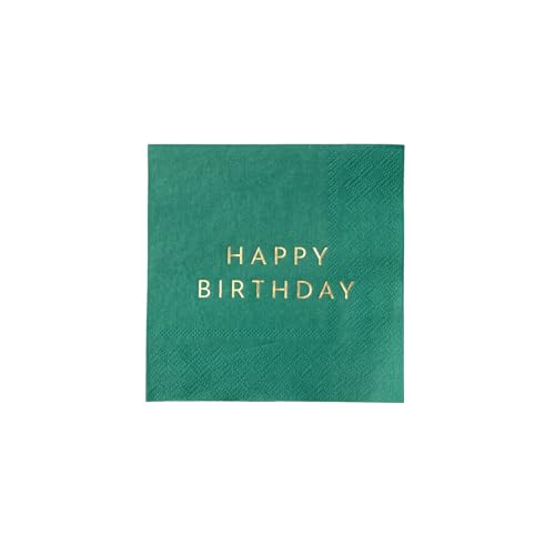 Bonjour Fête Green Happy Birthday kleine Party-Papierservietten, 3-lagig, ausgefallene Servietten, Partyzubehör, Dekorationen, Premium-Cocktail-Servietten, Goldfolie, Party-Tischdekoration, 20 Stück, von Bonjour Fete