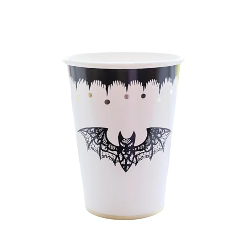 Elegante Halloweenbecher von Bonjour Fête – Partybecher mit Fledermaus-Design und Goldfolie – 8er-Pack, doppelwandig für heiße oder kalte Getränke, FSC-zertifiziertes Papier – perfekt für von Bonjour Fete