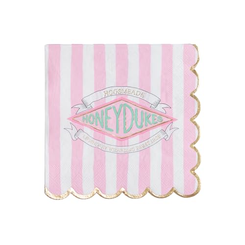 Harry Potter X Bonjour Fête Honeydukes große rosa gestreifte Servietten | Goldfolie | Premium 3-lagige Lunch-Servietten für Harry-Potter-Mottopartys | 20 Stück, 16,5 cm gefaltet | Festliches von Bonjour Fete