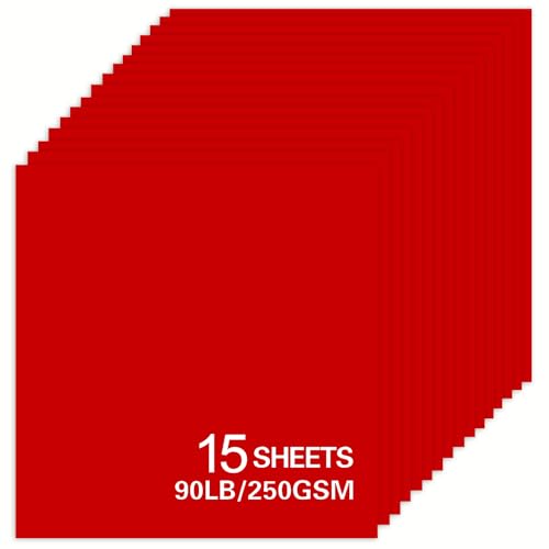 15 Blatt rotes Kartonpapier, 30,5 x 30,5 cm, Karton für Cricut, dickes Konstruktionspapier für Kartenherstellung, Scrapbooking, Basteln, 250 g/m² (rot) von Bonmiy