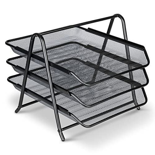 BONUS Dokumentenablage Metall Desk Organizer - Stabile Design Büro Schreibtisch Ablage mit 3 Ablagefächer für Briefablage - Schnelle Ordnung mit 3 Schubladen I Papier Ablagefächer A4 (Schwarz) von bonus