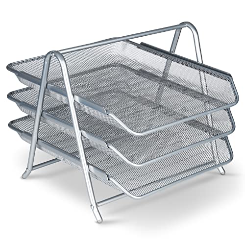 BONUS Dokumentenablage Metall Desk Organizer - Stabile Design Büro Schreibtisch Ablage mit 3 Ablagefächer für Briefablage - Schnelle Ordnung mit 3 Schubladen I Papier Ablagefächer A4 (Silber) von bonus