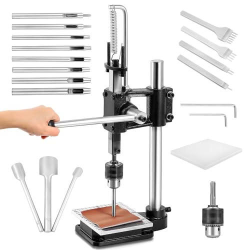 Bonvoisin Lederlochmaschine, Handlochmaschine mit 8 Stück Lochstanze + 4 Stück Zinkenstanze + 3 Stück Halbrunde Stanze, manuelles Presswerkzeug-Set für Lederhandwerk, DIY von Bonvoisin