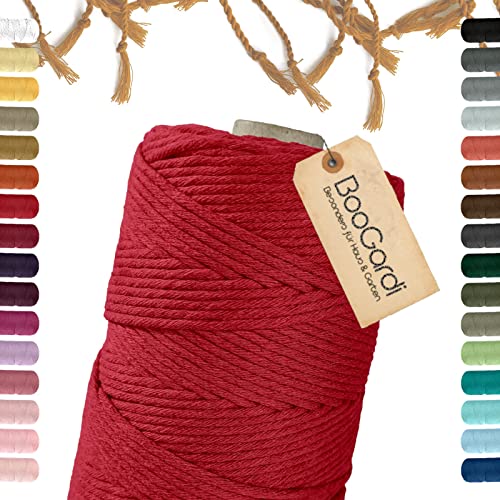 BooGardi Makramee Garn · viele Farben · Rot 3mm x 200m · 3mm oder 5mm · Wollgarn · kreatives knüpfen weben Stricken · DIY Boho Garn von BooGardi