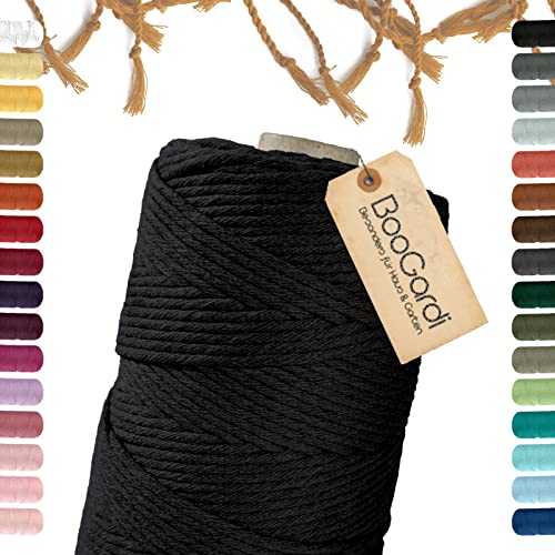 BooGardi Makramee Garn · viele Farben · Schwarz 5mm x 100m · 3mm oder 5mm · Wollgarn · kreatives knüpfen weben Stricken · DIY Boho Garn von BooGardi