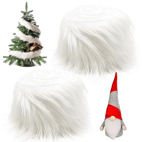 Booaee Kunstfell Band Kunstpelz Fellstoff,Plüschstoff Kunstleder,Pelz Stoff Schnitte flauschige Kunstfell Kunstleder Gnome Beard Santa Hair Weiß DIY Deko Kunstfell Basteln Weihnachts 2x150cm von Booaee