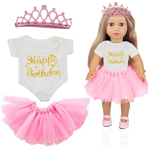 Geburtstag Puppe Rosa Kleidung, 3pc Geburtstag Puppe Rosa Kleidung Zubehör gehören Rock Strampler Stirnband für 43cm,Kleidung Outfits für Baby Puppen Zubehö,Puppenkleidung Geschenke für Mädchen Jungen von Booaee