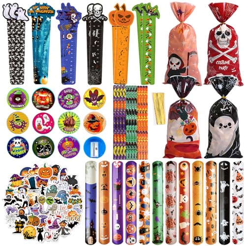 Halloween Mitgebsel Kinder,110 PCS Halloween Schreibwaren Set, Halloween Geschenke Party Mitgebsel Kinder Stempel Armbänder Gastgeschenke Spielzeug Schulschreibsets, für Kindergeburtstag Gastgeschenke von Booaee