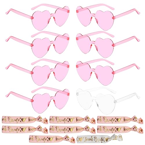 Herz Sonnenbrille Jga Frauen Herzbrille, 8 Stück Herz Hippie Party Brille Jga Deko Armbänder Herzförmige Sonnenbrille Schleier Braut, Lustige Partybrillen Jungesellinnenabschied Frau Accessoires von Booaee