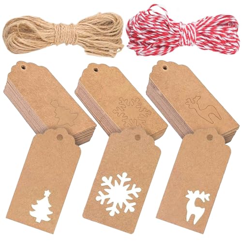 Kraftpapier Anhänger, 150 PCS Braun Geschenkanhänger Weihnachten Kraftpapier Weihnachten, Klein Kraftpapier Etiketten Tags mit 20M Schnur für Weihnachten Kunsthandwerk Hochzeit Geschenk DIY Dekoration von Booaee