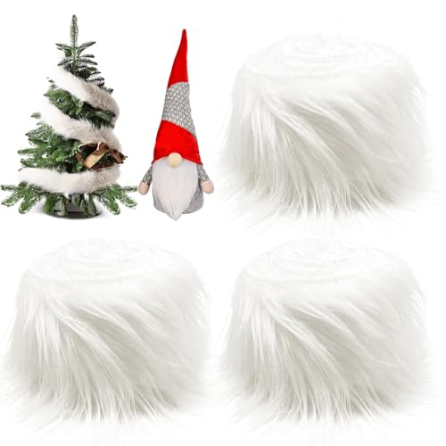 Kunstfell Band Kunstpelz Fellstoff, 3 Stück 150cm Furry Faux Craft Plüschstoff Kunstleder,Dekoband Plüsch Trim Stoffrolle,Kunstleder Plüsch Weiß Pelz Fell Fluffy Stoff, Dwarf DIY Dekoration Weihnachts von Booaee