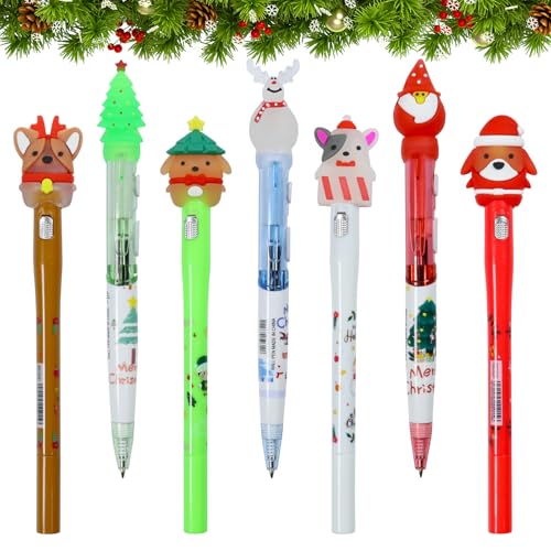 Weihnachten Kugelschreiber,7 Stück Druckkugelschreiber 0.5mm Weihnachtsstifte Weihnachtskugelschreiber Schreibender Füllfederhalter Gel Stift Weihnachten Kleinigkeiten für Schreiben Schule Büro von Booaee