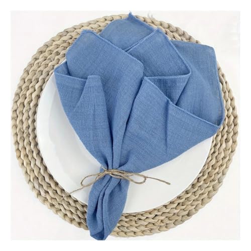 10 Stück 30 x 30 cm Retro Gaze Baumwolle Serviette Grün Nähkante Geschirrtuch Hochzeit Party Weihnachten Tischdekorationen Burrs Servietten (10 Stück Seeblau) von BooeDareno