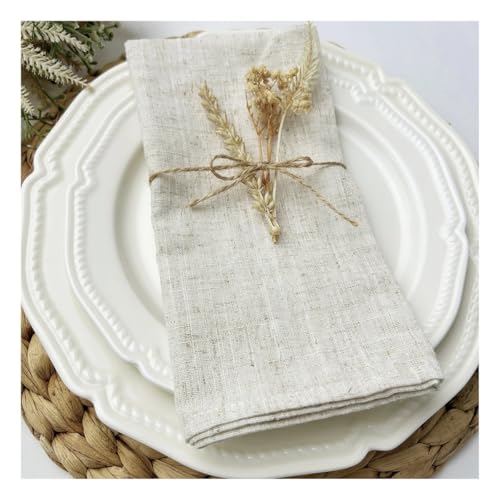 12 x Baumwoll-Leinen-Servietten für Hochzeit, Abendessen, einfarbige Stoffmischung, Flachs, klassische Tischservietten für Zuhause, Küche, 12 Stück Flachs, 30 x 30 cm von BooeDareno