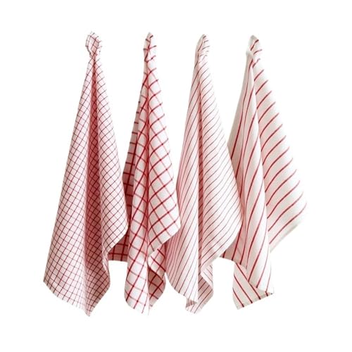 4 Stück 50 x 70 cm weiß rot kariert gestreift Baumwolle Geschirrtuch Küche Tisch Abendessen Serviette Tuch Weihnachten Neujahr Dekoration von BooeDareno