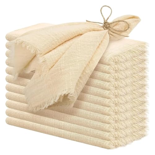 50 Stück 32 x 32 cm Salbeigrün Gaze Baumwolle Serviette Wiederverwendbares Geschirrtuch Hochzeit Party Weihnachten Tischdekoration Retro Grate Servietten (50 Stück beige) von BooeDareno