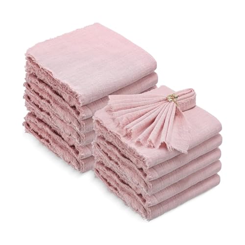 50 Stück 32 x 32 cm Salbeigrün Gaze Baumwolle Serviette Wiederverwendbares Geschirrtuch Hochzeit Party Weihnachten Tischdekoration Retro Grate Servietten (50 Stück rosa) von BooeDareno