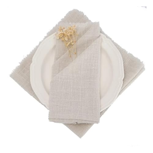 50 Stück Retro-Servietten aus Gaze, Baumwolle, 32 x 32 cm, Geschirrtuch, Hochzeit, Party, Weihnachten, Tischdekoration, Burrs Servietten (50 Stück, beige-grau) von BooeDareno