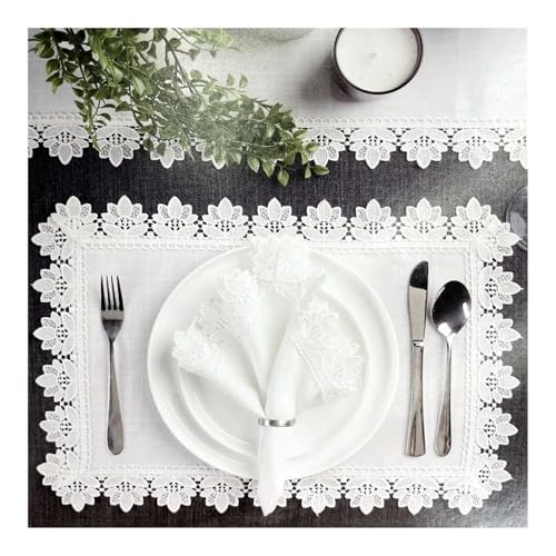 Cocktail-Servietten mit Hohlsaum, für Party, Hochzeit, Spitze, Tischdecke, Leinenservietten, Baumwollservietten, Spitze, 35 x 50 cm, 6 Stück von BooeDareno