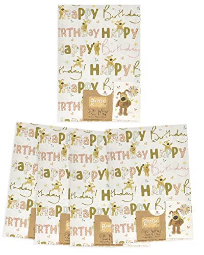 UK Greetings Geburtstag Geschenkpapier - 5 Blatt & 5 Anhänger - Süßes Geschenkpapier und Tag Bundle für Kinder & Erwachsene - Boofle Geschenkpapier - Geschenkpapier zum Geburtstag 671020-0-1 von Boofle