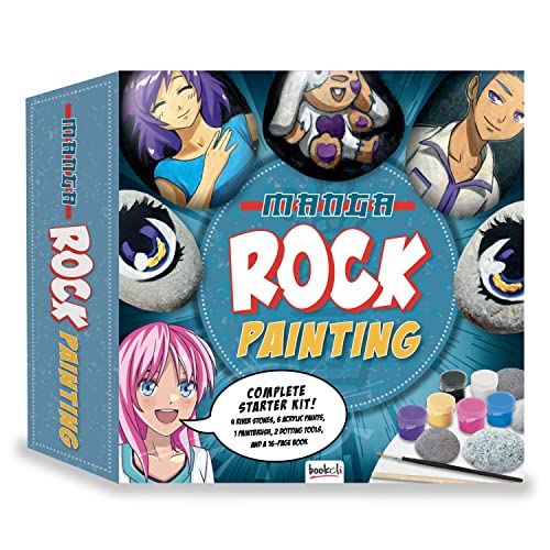 Bookoli - Manga Rock Painting - Rock Painting Komplettes Starter Kit - Kunst und Handwerk für alle - Anfänger Set für Anime Liebhaber - Enthält Steine, Acrylfarbe und mehr von Bookoli