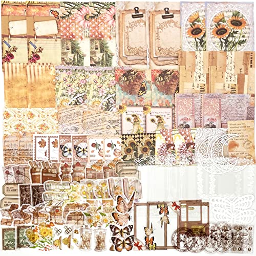 100PCS Scrapbooking Sticker Set Schmetterling Vintage Dekorative Aufkleber Scrapbooking Bastelpapier Zubehör Transparent Blätter Blumen Pflanzen Natur Washi Sticker für Journaling Notizbuch Tagebuch von BoomTeck