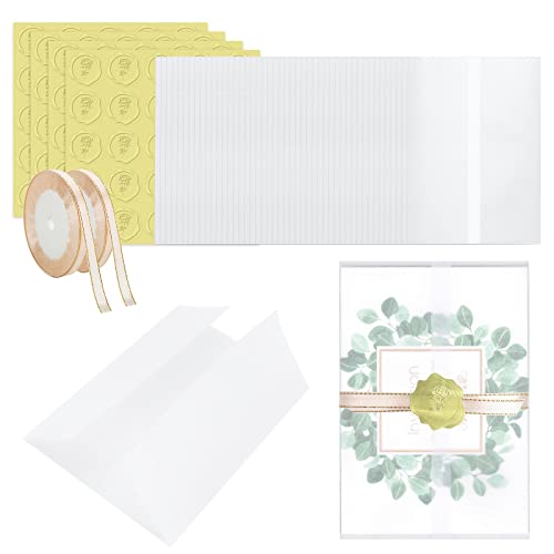 100st Vorgefaltet Pergamenthüllen für Einladungen, 13x18cm Pergamentpapier für Hochzeitseinladungen, 115GSM Durchscheinend Vellum Paper Jacket für Hochzeit Brautparty Babyparty Geburtstag Einladungen von BoomTeck